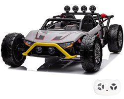 Mud-Master Elektrische Buggy 2 tot 7 jaar – Krachtig 24V Accuvoertuig (2-zits) met Lederen Zitje & Schokdempers – Kinderauto met Afstandsbediening, Bluetooth & EVA Banden – Grijs