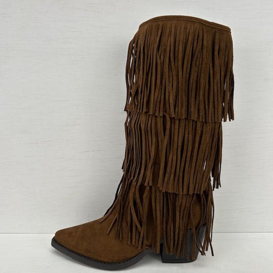 Trendy suèdine cowboylaarzen met franjes lichtbruin Bruin / 38