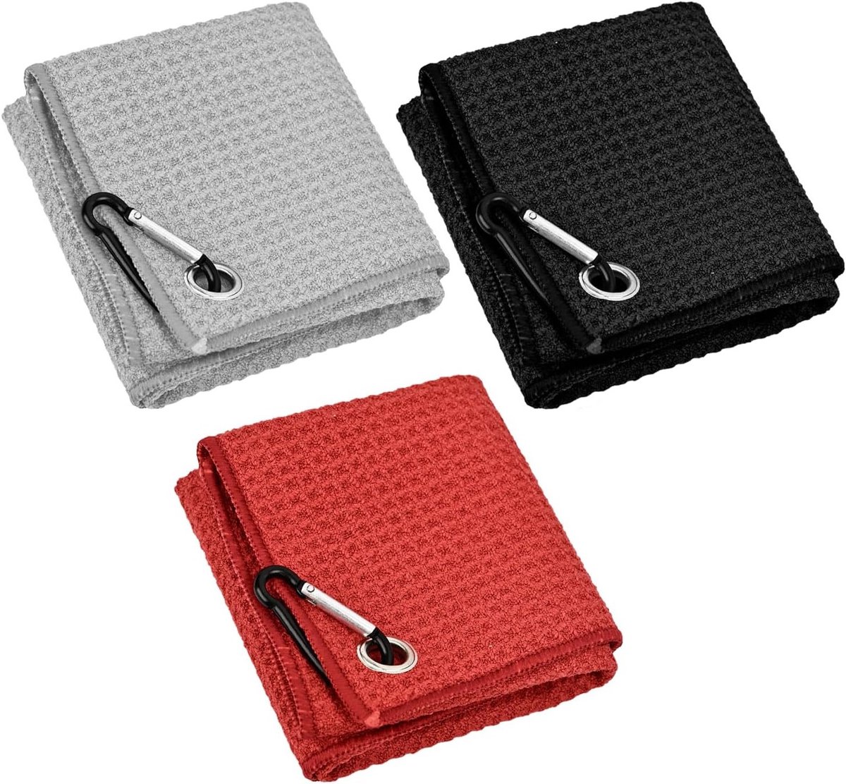 Set van 3 Microvezel Golfhanddoeken 30x30cm met Clip, Ultra Absorberend en Duurzaam Golfaccessoires voor Mannen en Vrouwen, Perfect voor Sport en Vrije Tijd