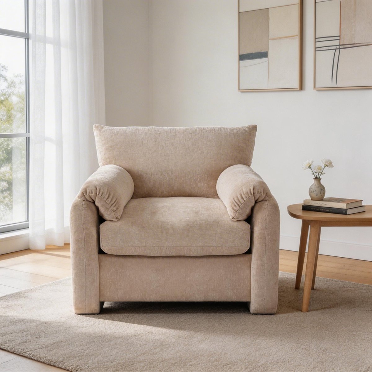 Komhtom - Moderne extra grote fauteuil in chenille stof - decoratieve stoel en eenpersoonsbank - vrijetijdsstoel - geschikt voor woonkamer en slaapkamer
