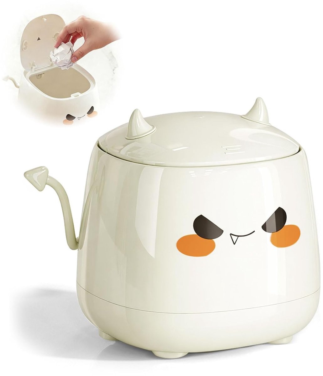 Mini Afvalbak met Deksel, Compacte Prullenbak voor Tafel, Handige Afvaloplossing voor Kantoor en Woonkamer, Schattig en Verplaatsbaar (Beige)
