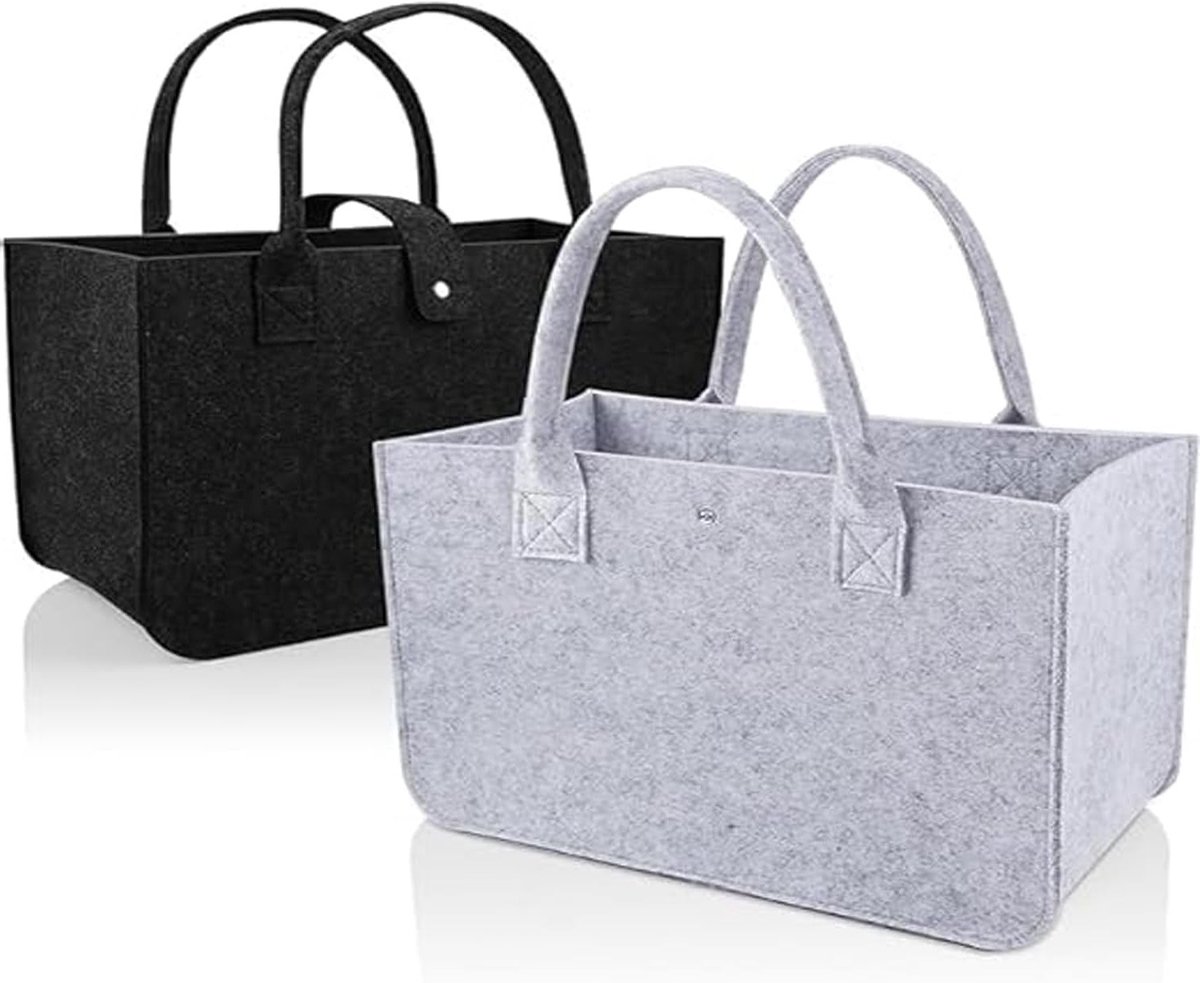 Grote Vilt Shopper 20L - Vouwbare Tote Tas voor Winkelen, Opbergen en Speelgoed - Lichtgrijs en Zwart, 39 x 26 x 20 cm
