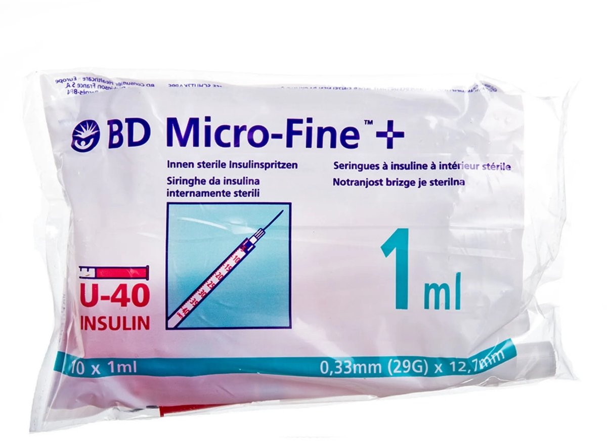 BD Micro-Fine Insulinespuit 1 ml U-40 - 29G (0,33 x 12,7 mm) Naald - Veterinaire Spuitjes voor Honden & Katten - Zakje van 10 stuks