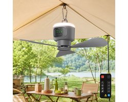 Rosnek Oplaadbare Campingventilator met Verlichting - 12000mAh Tent Ventilator Lamp - Afneembare Bladen - 45cm Draagbare Plafondventilator - Outdoor - Tent