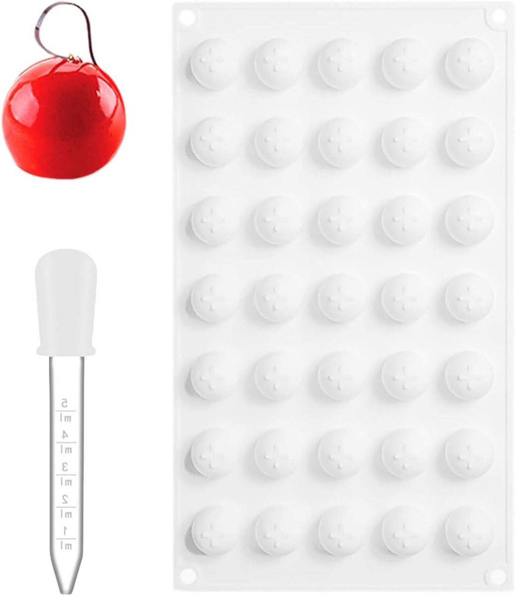 Siliconen bakvorm voor desserts, chocolade, truffels en DIY ballen - inclusief druppelaar, perfect voor ijsblokjes, gelatine en snoepjes.