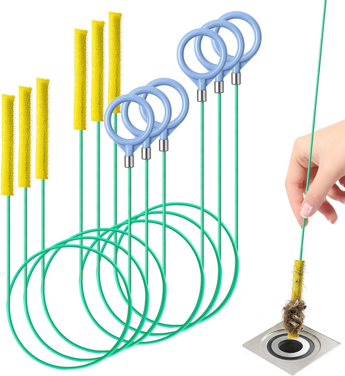Effectieve Afvoerreiniger met Spiraal en Haarvanger - RVS met Nylon Coating voor Keuken, Badkamers en Afvoerkanalen (130 cm + 90 cm)