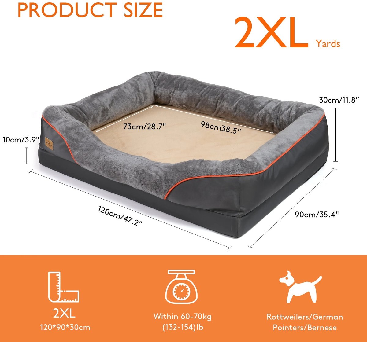 Turold Hondenmand - Hondenkussen - Hondenbed - Hondensofa - Groot Hondenbed XXL Anti-Allergie Afneembare/Wasbare Hoes Waterdicht