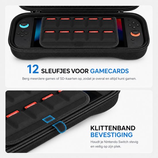 BOTC Case Geschikt voor Nintendo Switch 2 - Met opbergvak voor 12 games - Hoesje Geschikt voor Switch 2 - Waterdicht en schokbestendig - Zwart