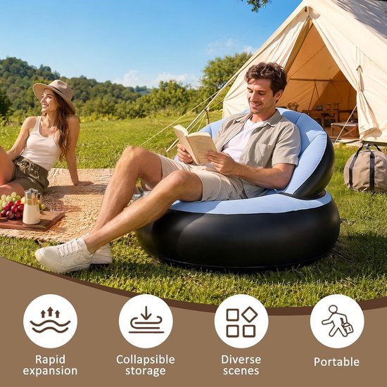 Opblaasbare Stoel met Voetpomp - luchtbank voor camping & thuis — afbeelding 2