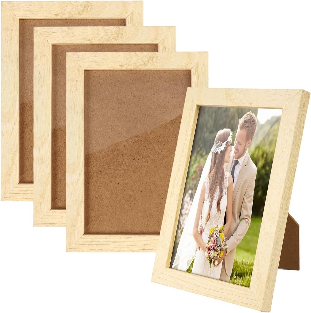 Set van 4 Houten Fotolijsten 10x15cm met Acrylglas, Milieuvriendelijke Wand- en Tafellijsten voor Slaapkamer, Woonkamer en Galerij