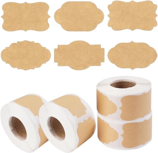 1200 Stuks Zelfklevende Kraft Labels, Bruine Lege Stickers voor Cadeaus, Herbruikbare Stickers voor Jam, Knutselen en Decoratie, 3 x 5 cm