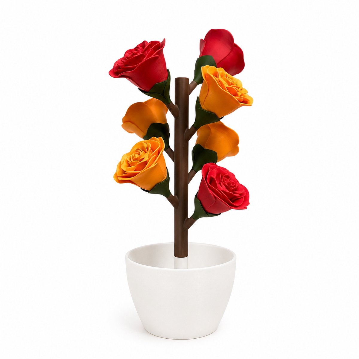 Roos Pillendoosje – 3D Geprint Week Pill Organizer met Magnetische Bloemen – Medicatie Box 7 Dagen (Rood - Oranje))
