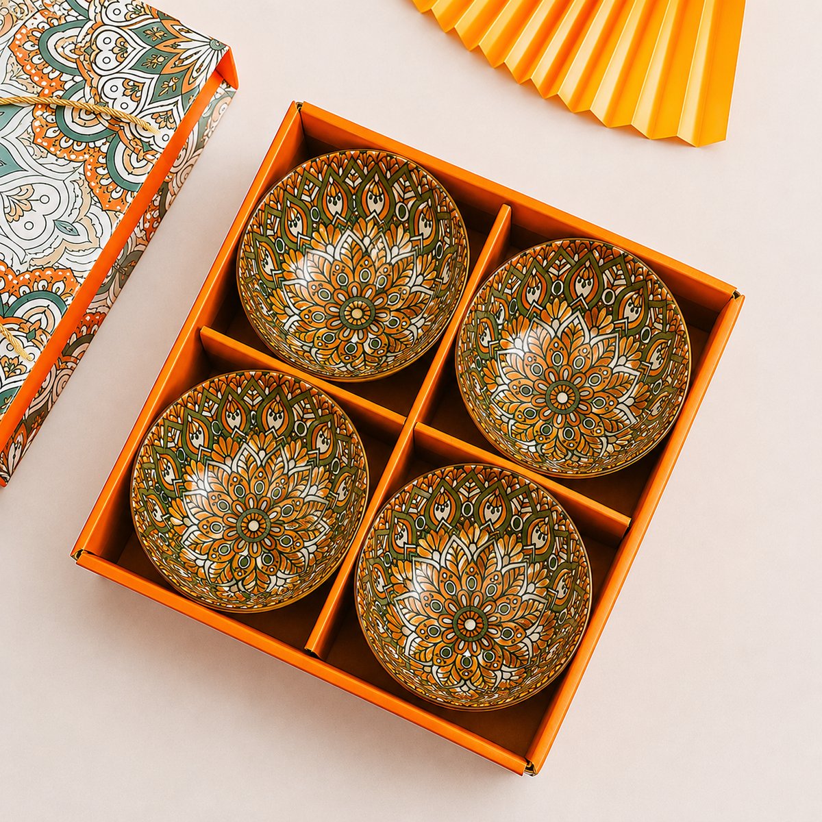Snackschalen 4-delig – tapas schaaltjes – 225 ml – Luxe Geschenkset - Orientaals Oranje