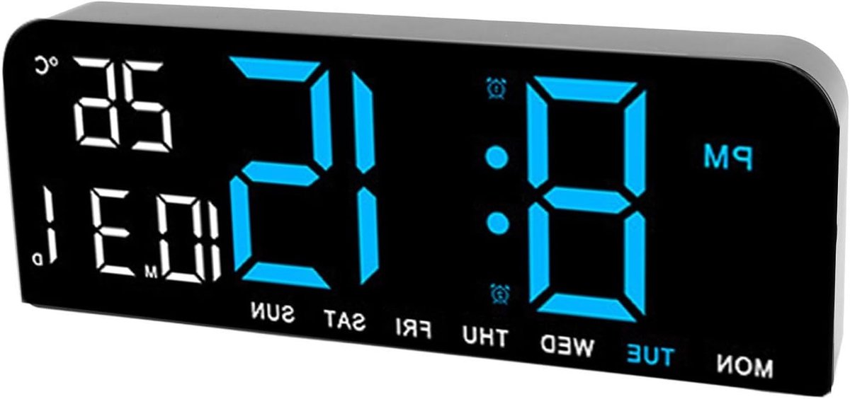 Grote LED Digitale Alarmklok met Tijd, Temperatuur, Datum en Weekweergave, Instelbare Helderheid voor Thuis, Slaapkamer en Kantoor