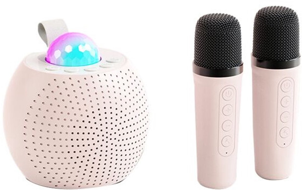 Draagbare karaoke-luidspreker Geschikt voor buiten Geschikt voor gekleurde sfeerverlichting, karaoke-geluidssysteem Geschikt voor thuis, roze.