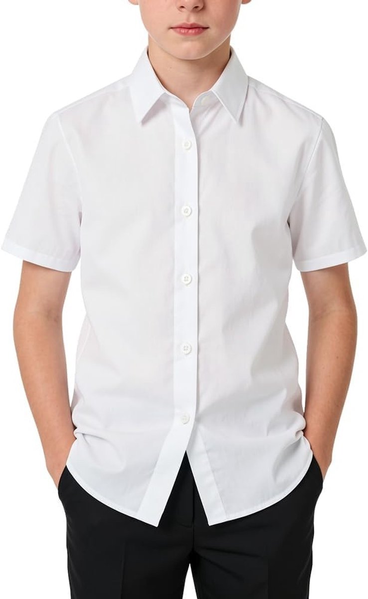 Witte schoolshirts met korte mouwen voor jongens, ideaal als schooluniform, comfortabel en stijlvol 2-pack