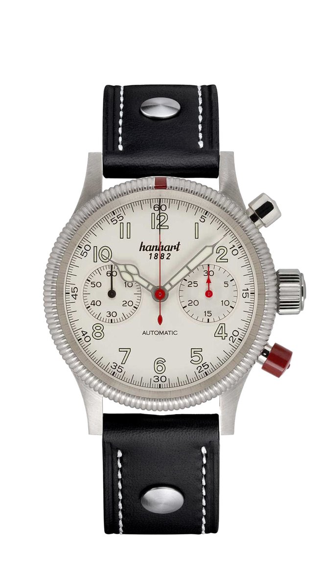 Hanhart Pioneer Mk II - Horloge Wit - zwarte band - 40 mm