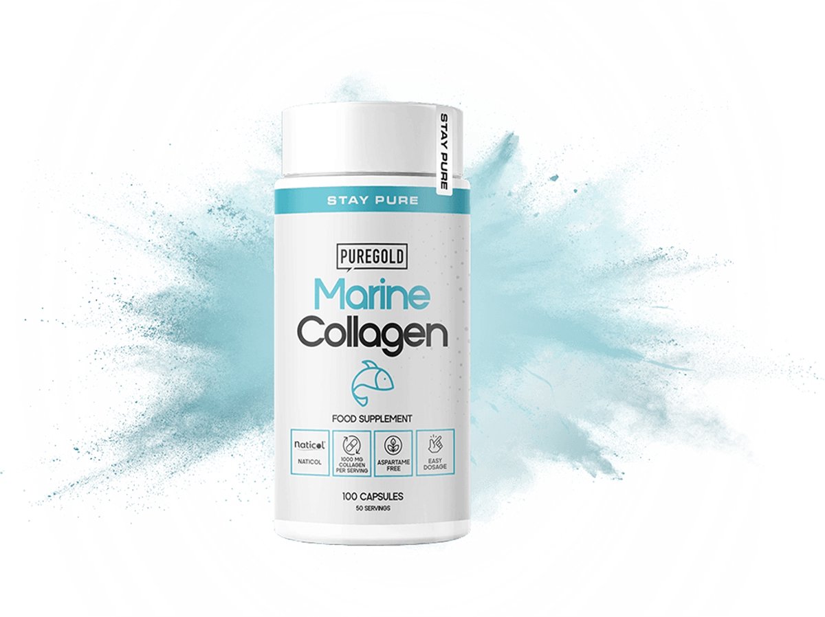 Pure Gold Marine Collagen – 100 Capsules – 50 Porties – Viscollageen met Naticol® – 1000 mg Type I Collageen per Portie