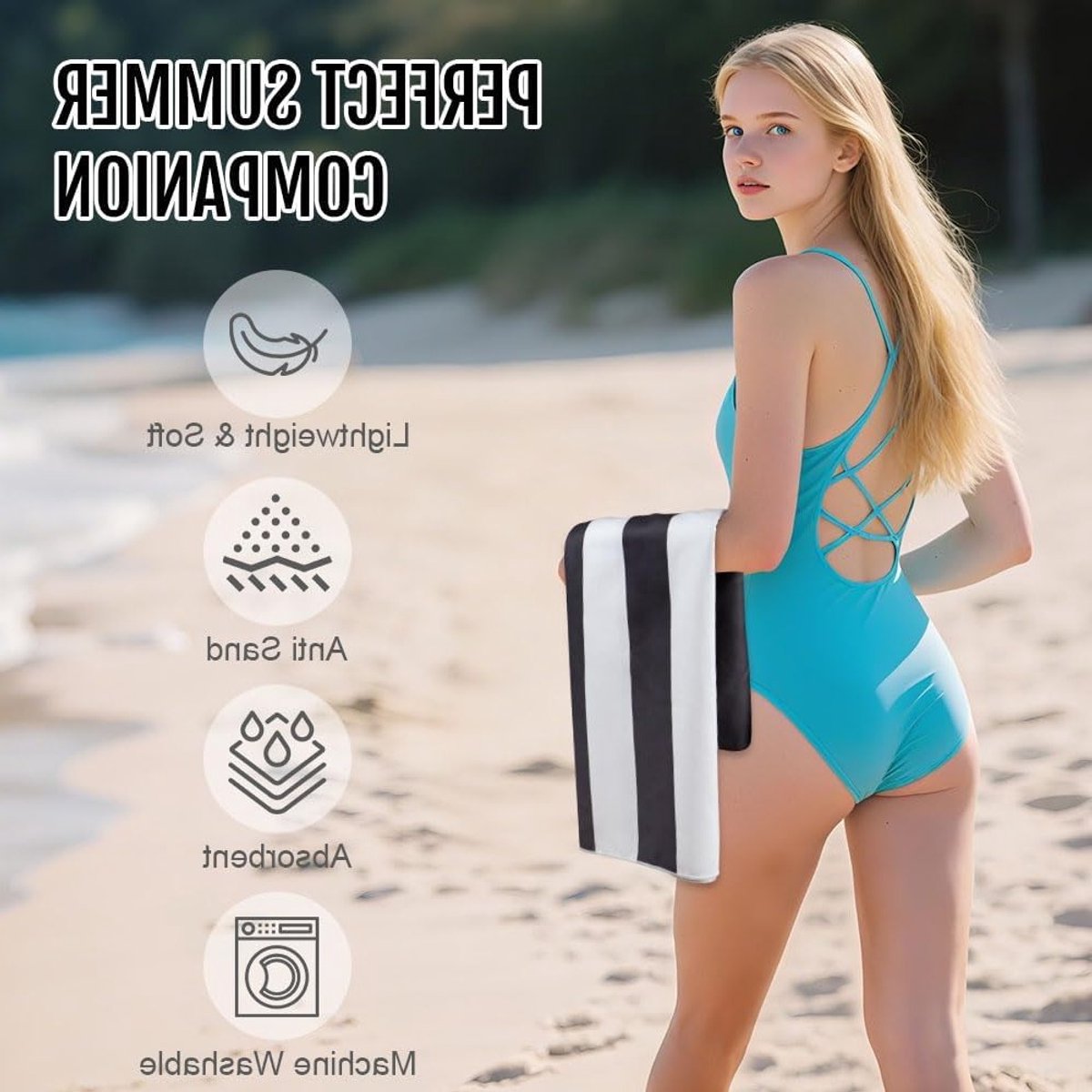 Grote Microfiber Strandfouta - Sneldrogend, Super Absorberend en Lichtgewicht Strandhanddoek voor Strand, Sauna en Zwembad, 160 x 90 cm