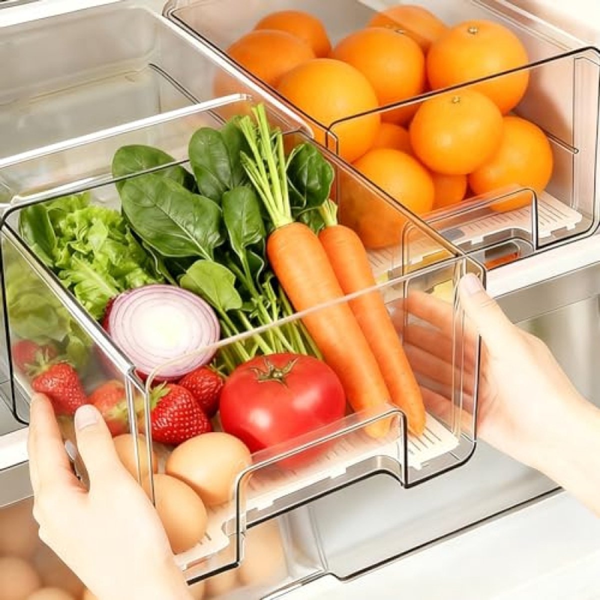 Uittrekbare en stapelbare koelkastlade - transparante organizer voor voedselopslag - 1 stuk
