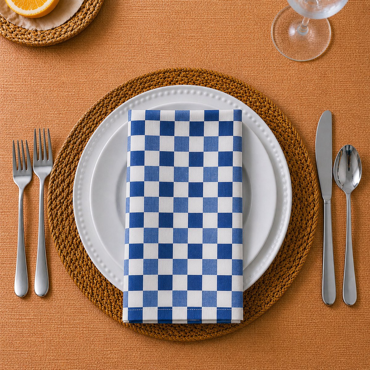 Tavas Servetten - 30 x 30 cm - Set van 4 stuks - Blauw Geruit - Katoen — cadeau in Wonen & Interieur - foto 3