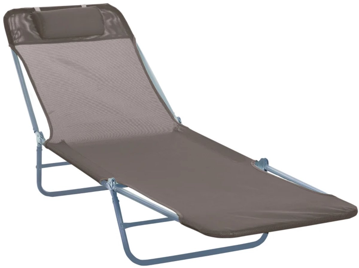 Opklapbare Ligbed met Hoofdsteun - Ligstoel met 5-standen Verstelbare Rugleuning - Tuinstoel - Strandstoel - Campingligstoel - tot 120 kg - Zonnebed - Relaxstoel voor Tuin, Terras, Zwembad & Balkon - Bruin