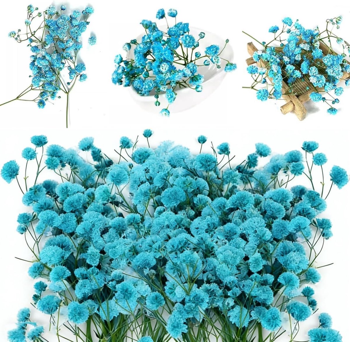 Natuurlijke Gypsophila Dried Flowers voor Resin Art, DIY Kaarten en Bruiloft Decoratie met Pincet - 130 Stuks in Blauw