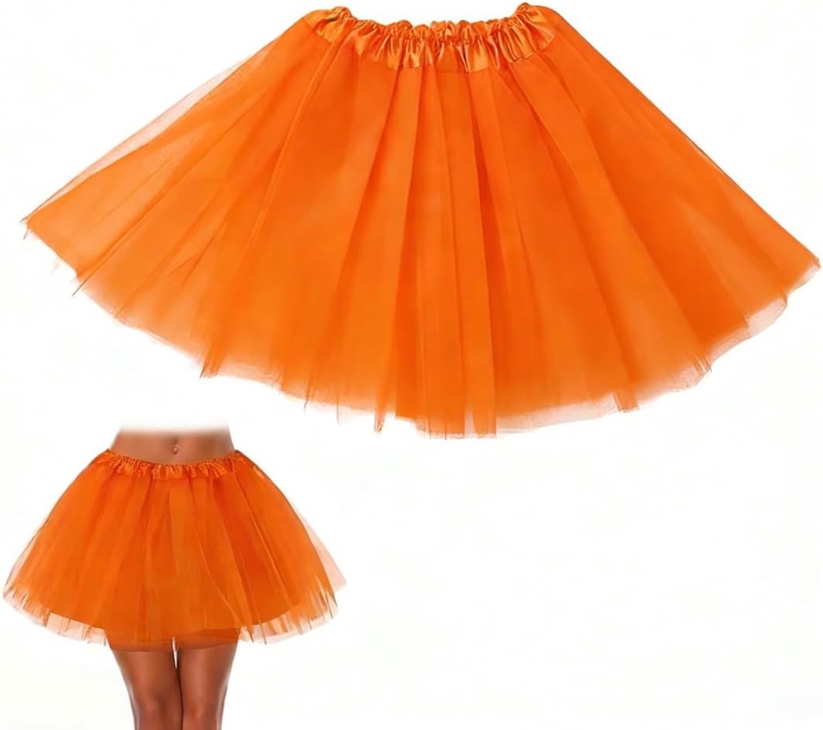 Elegante Tutu Rok voor Volwassenen met 3 Lagen Tulle - Ideaal voor Halloween en Dansoptredens, 40 cm Oranje