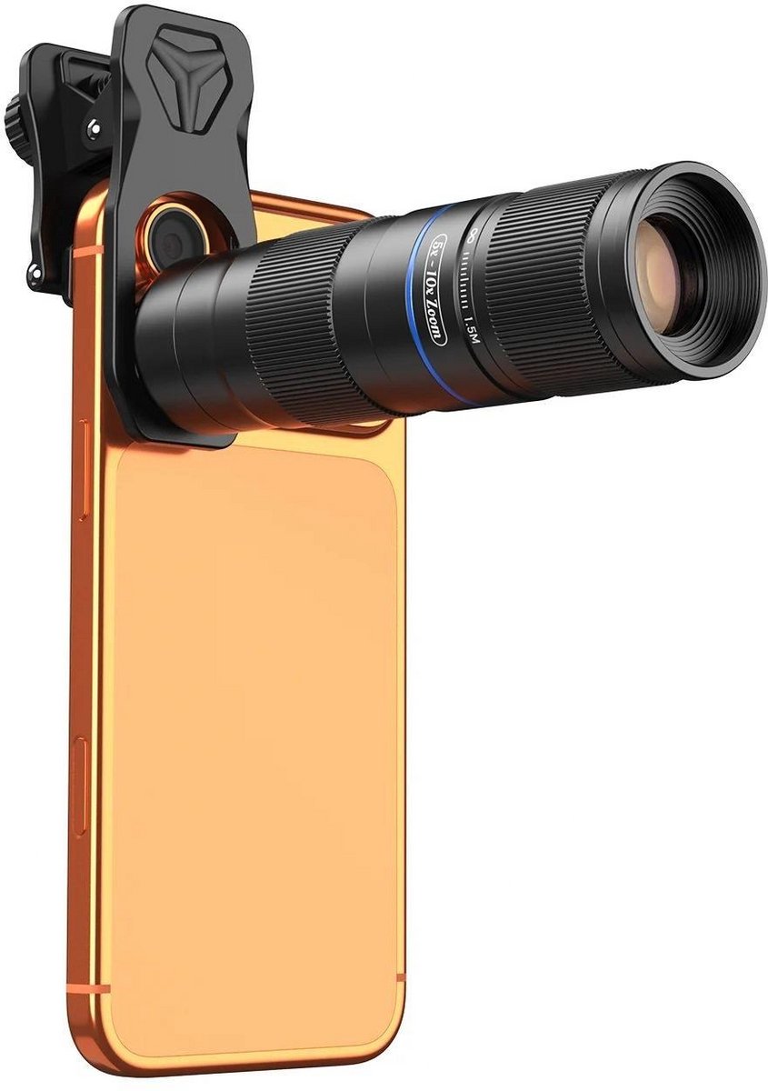 DrPhone APEX RangerScope – Smartphone Telelens 5-10x Zoom – Externe HD Telefoto Lens – 150-300mm – Universele Telefoonlens met Clip, Oogcup en Opbergtas