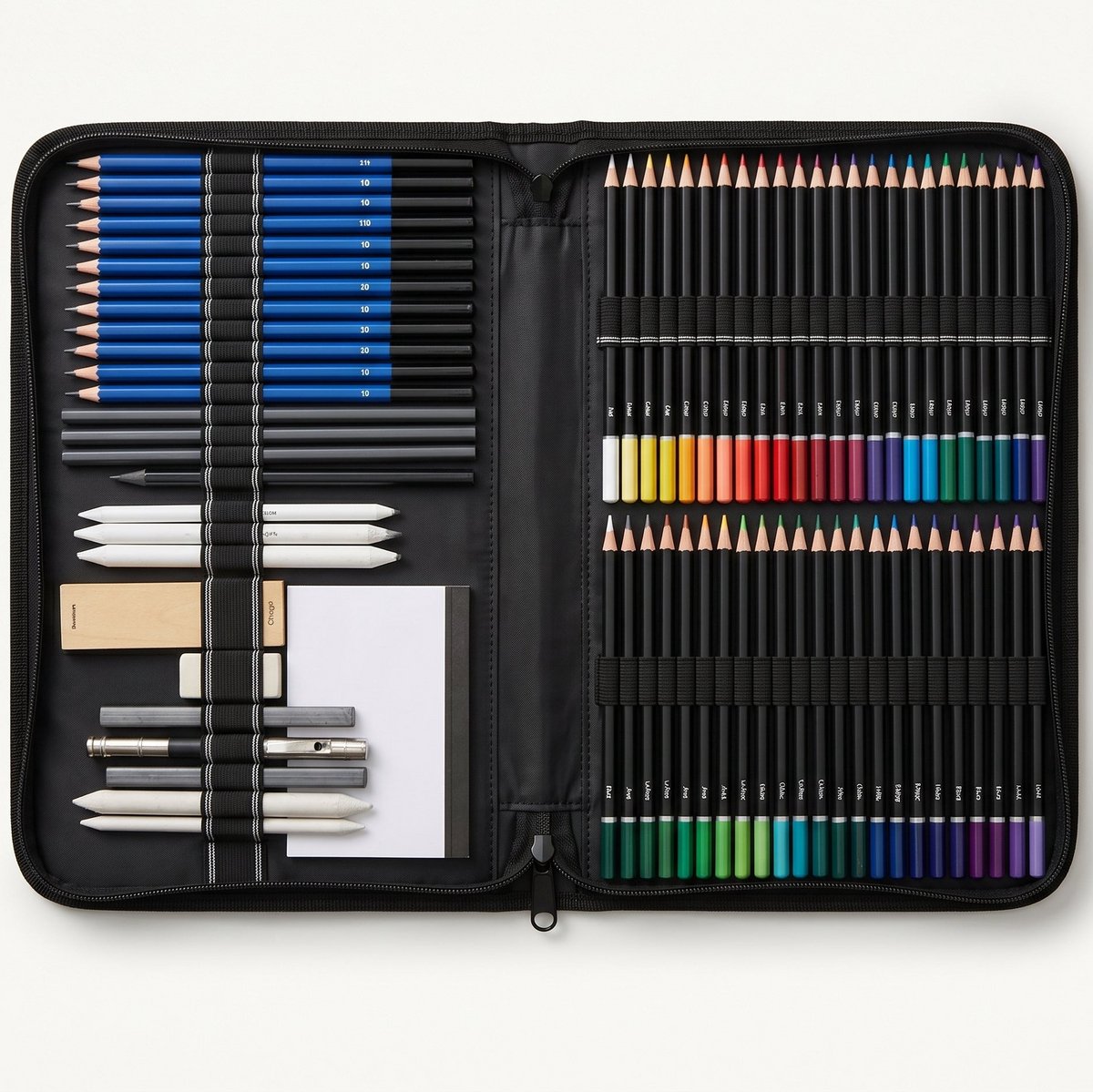 Cheqo® Tekenset Set van 96 - Kleurpotloden - Schetsset - Tekenpotloden - Schetspotloden - Houtskoolpotloden - Grafietpotloden - Potlodenset - Kunstbenodigdheden - Doezelaar - Tekenetui - Cadeau - voor Kunstenaars, Volwassenen en Kinderen