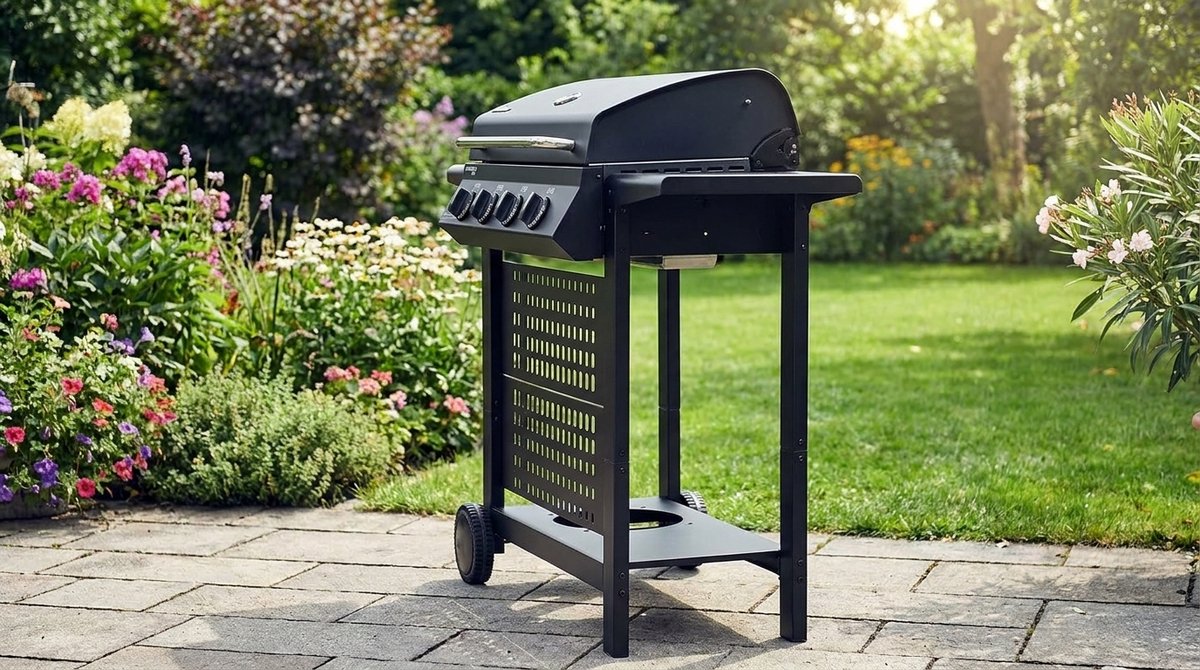 Gasbarbecue 4 Branders RVS met Thermometer en Zijtafels - House&Garden Premium BBQ Grill op Gas - 9 kW Krachtige Buitenkeuken met Warmhoudrek, RVS Rooster & Piëzo Ontsteking voor Tuin & Camping