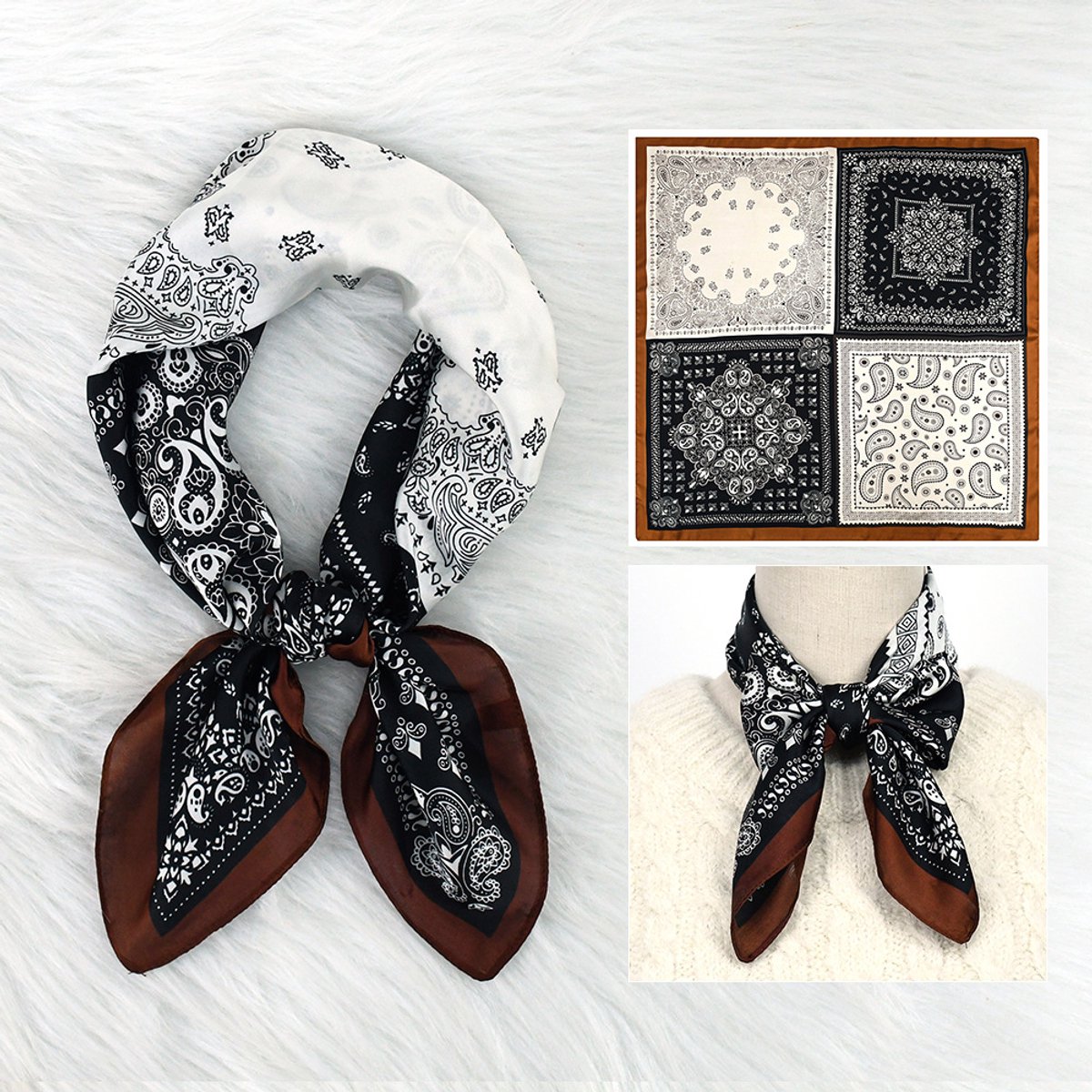 Dames Sjaal - Sjaals - Stola - Vierkante doek - Elegant Stijlvol Dames haar sjaal - Satijn zijde - Hals sjaaltje - Sjaaltje Satijn - Neksjaaltje - Omslagdoek Modesjaals - Neksjaal - Dames Halsdoek -Dame -37，70*70CM