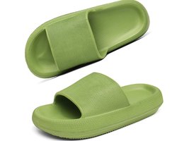 Slippers Heren Dames - EVA Badslippers Unisex - Verdikte - Lichtgewicht - Super Zacht aan je Voeten - Anti-Slip en Stevig Voetbed -lawaai - groente - Maat 42/43