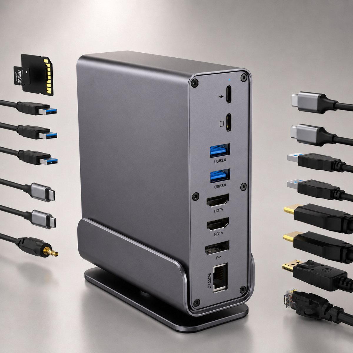 Rolio Laptop USB-C Docking Station - 16 in 1 - Triple Monitor 4K@60Hz (2x HDMI & 1x DisplayPort) - USB 3.2 - 100W Opladen - Hub - 1GB Ethernet thumbnail 3
