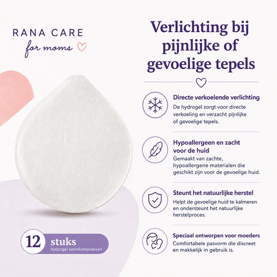 Rana Care® Hydrogel Pads - Verlichting bij pijnlijke of gevoelige tepels tijdens borstvoeding - Hydrogel borstkompressen - Verkoelend effect - 12 stuks — afbeelding 2