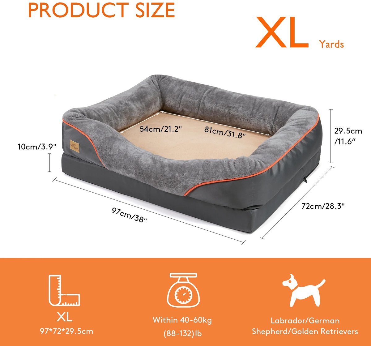Turold Hondenmand - Hondenkussen - Hondenbed - Hondensofa - Groot Hondenbed XL Anti-Allergie Afneembare/Wasbare Hoes Waterdicht