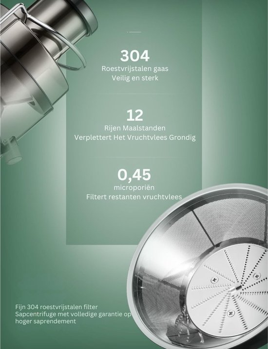 Slowjuicer Sapcentrifuge - fruitpers met 3 standen BPA-vrij — afbeelding 2