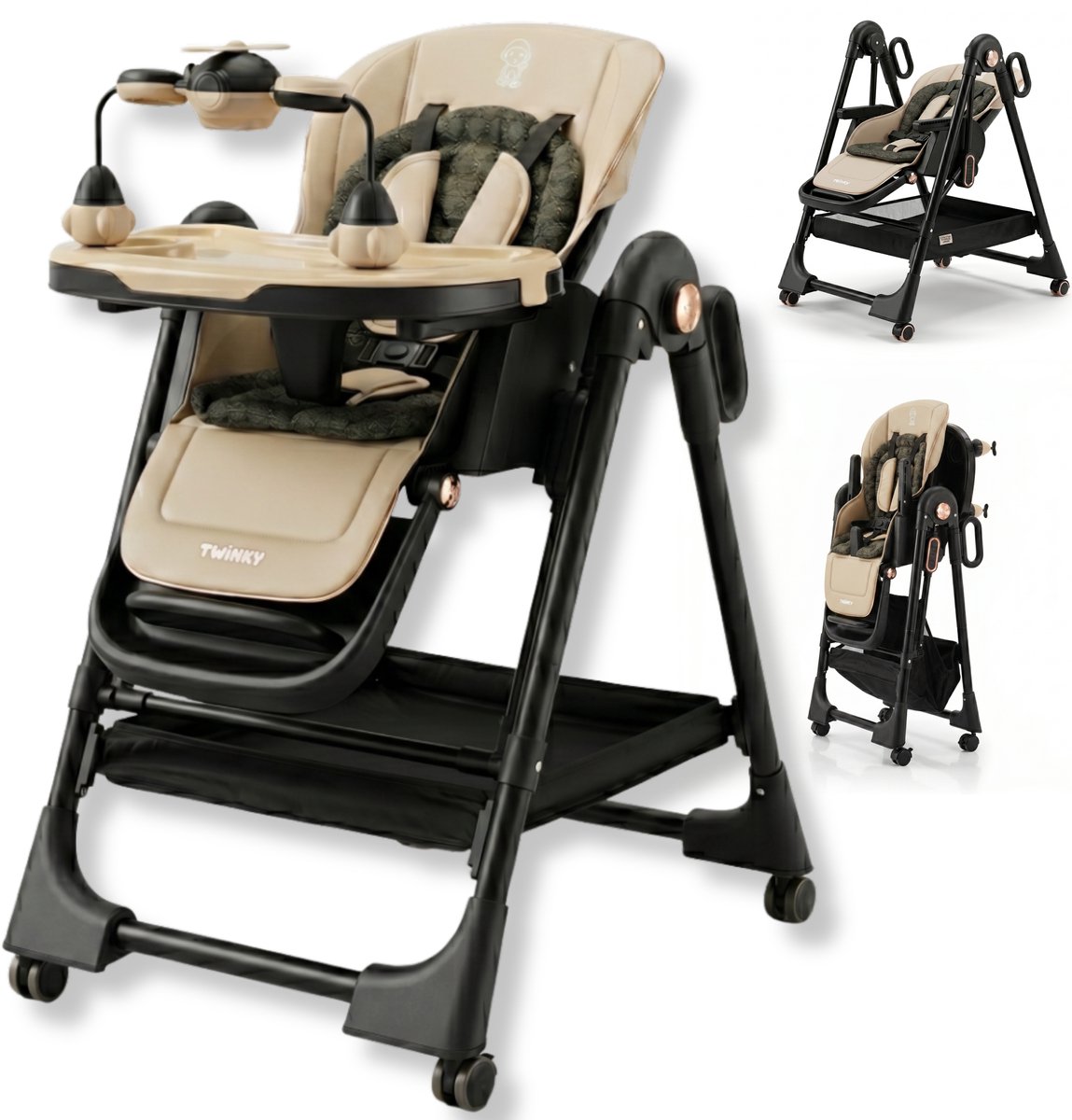 Twinky® Kinderstoel EXPLORE – 4-in-1 Kinderstoeltje Set met Schommel en Ligfunctie – Inklapbare Eetstoel & Baby Wagentje en Babystoel Voor Aan Tafel – Kinderzetel, Peuterstoeltje en Meegroeistoel in 1