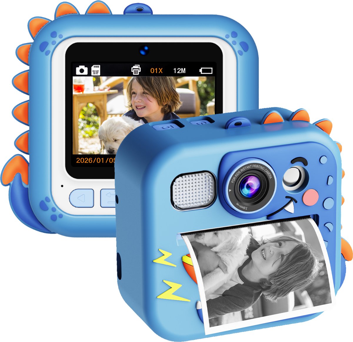 TinyPlay Kindercamera met foto printer - Siliconen Hoes - 48MP - Digitale Camera Kinderen - 32GB SD kaart - Full HD Foto en Video - Spelletjes - Fotoprinter - Kinder camera - Digitale kindercamera - Blauw – foto 2