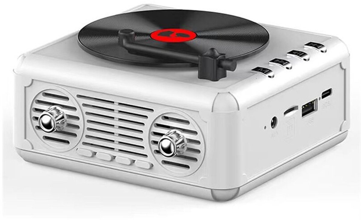 Draagbare luidspreker in retrostijl Geschikt voor subwoofer, Geschikt voor kantoor, buiten en thuisgebruik, wit.
