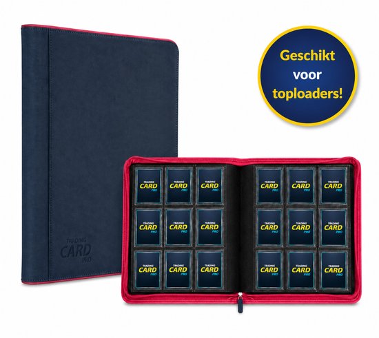 TradingCardPro® Toploader Verzamelmap met Ritssluiting - Geschikt voor Pokemon kaarten – 288 Kaarten – 18 pagina’s – 9 Pocket - Binder – Zwart met rode details