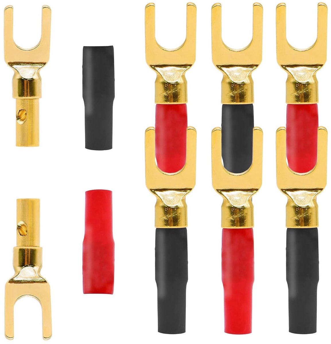 Gouden Barrièreconnectoren voor Speakers met U-vork en Banana Plugs - 8 Stuks voor Audio Systemen en Thuisgeluid
