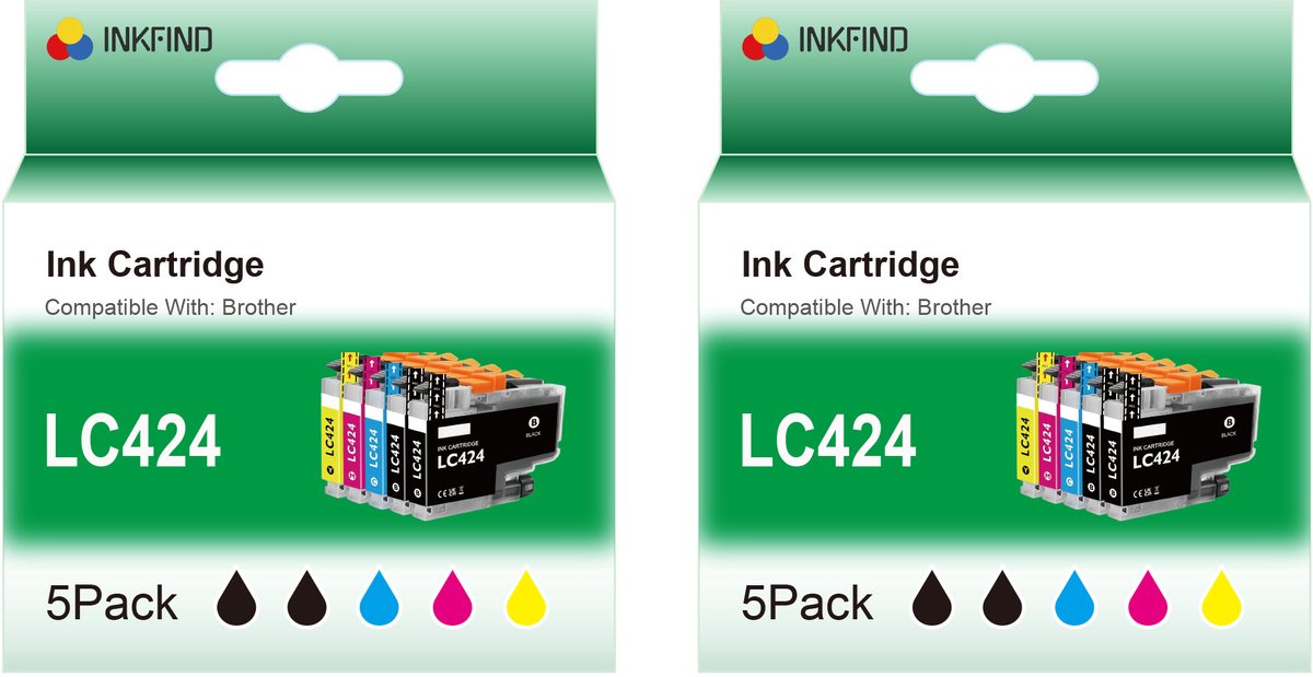 INKFIND LC424 inktcartridge voor Brother LC424 LC-424 BrotherLC424 inktcartridge multipack 10 stuks (2 x 5 Pack = Zwart x 4, Cyaan x 2, Magenta x 2, Geel x 2)