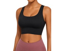 SparkNine Flexaura sportbeha - bestseller - stevige ondersteuning - ingebouwde pads - L - zwart - high support - cross design - stijlvol & ademend