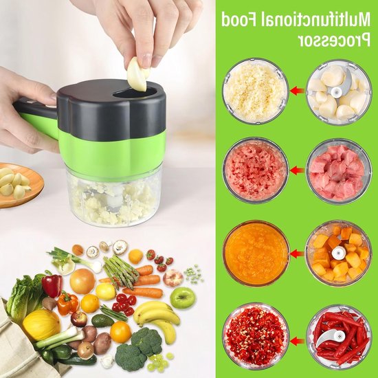 Compacte 4-in-1 Elektrische Voedselhakker en Mini Blender voor Groenten, Fruit en Vlees met USB Oplaadfunctie, Ideaal voor Koken en Bereiden van Maaltijden van Merkloos — afbeelding 5