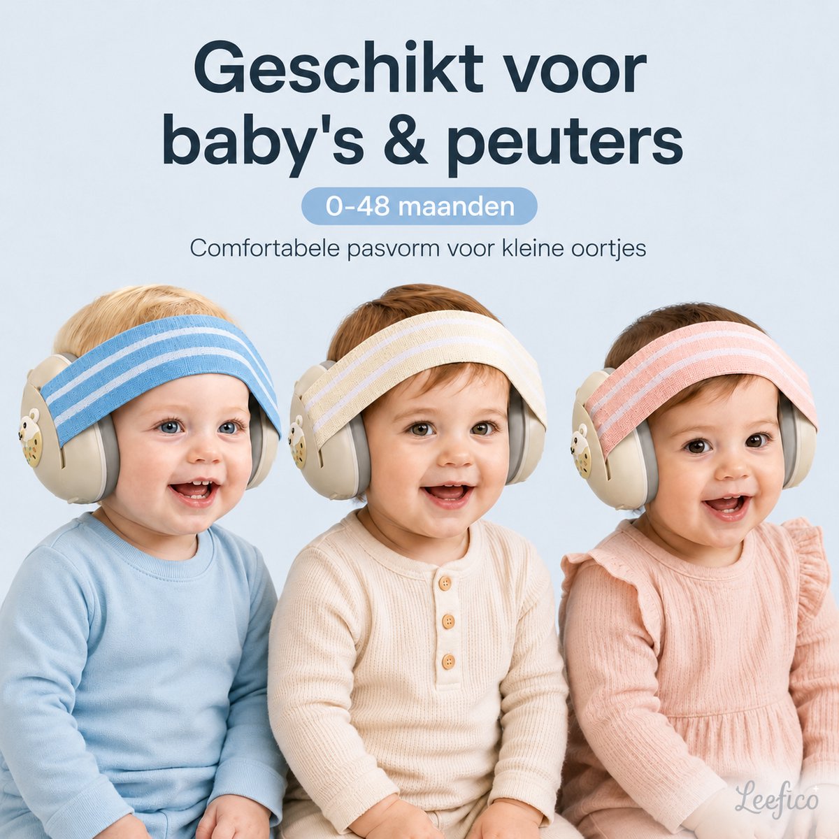 Leefico Baby Koptelefoon Gehoorbescherming – 4-in-1 Set met 3 Verwisselbare Hoofdbanden – Oorbeschermers Kind – Tot 25 dB – Voor Baby, Peuter & Kinderen – foto 2