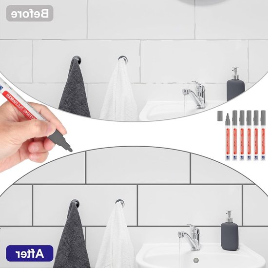 6 Stuks Grout Pen Grijs en Antraciet voor Voegenherstel, Waterdicht en Geschikt voor Tegels en Vloeren met Reservepunt — afbeelding 4