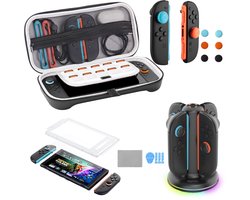 PlayCool Nintendo Switch 2 Accessoirebundel – Complete Reisset met Draagtas, RGB Oplaadstation voor Joy-Cons & Screenprotector met Installatietray