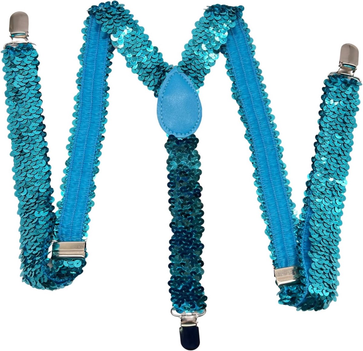 Sequin Suspenders voor Volwassenen met Elastische Y-Back en Sterke Clips - Kostuumaccessoires in Blauw voor Feest en Carnaval