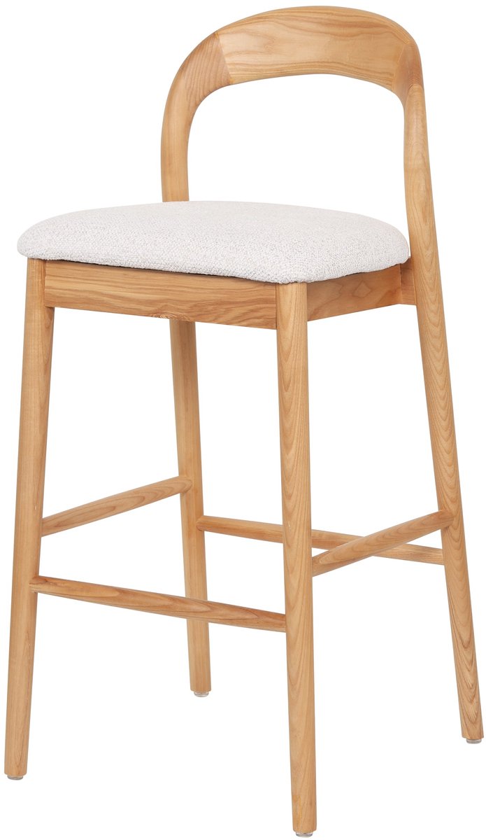 Merax Houten Barkruk Lilah - Scandinavische Barkruk met Rugleuning - Massief Essenhout en Gestoffeerde Zitting - Natuurkleur/Wit Bruin